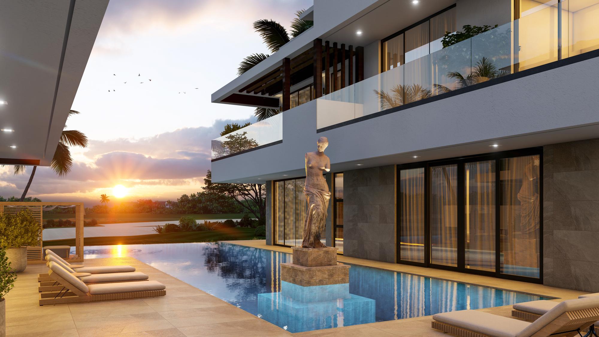 Villa de lujo en Cap Cana al atardecer